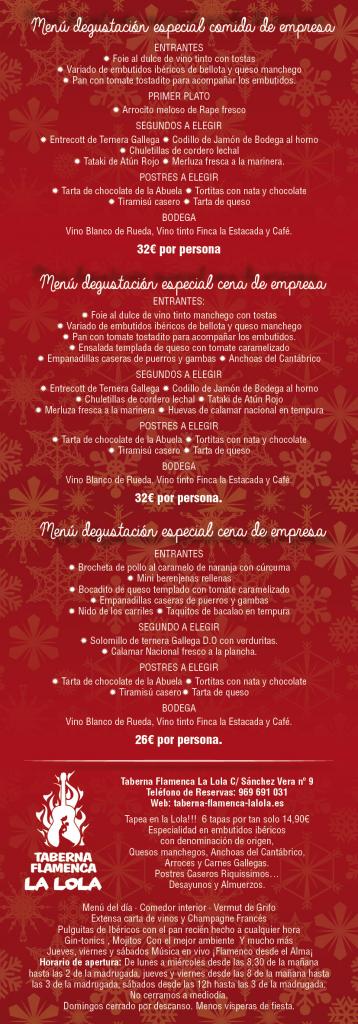 Carta de los menús degustación especiales de Navidad